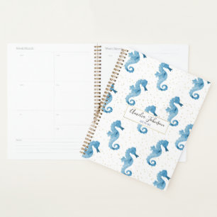 Cute Tropical Aquarelle Seahorse Gold Sparkles