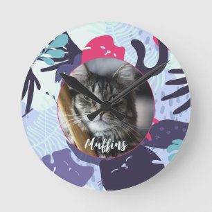 Cute tropical cat Patroon, aangepast cadeau voor g Ronde Klok