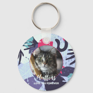 Cute tropical cat Patroon, aangepast cadeau voor g Sleutelhanger