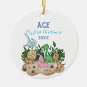 Cute Tropical Dinosaurs Baby Eerste Eerste Kerstmi Keramisch Ornament (Voorkant)