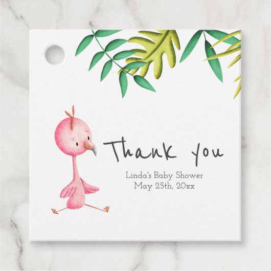 Cute Tropical Flamingo Persoonlijk Dank u Bedankjes Labels (Voorkant)