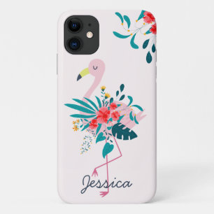 Cute Tropical Floral Flamingo iPhone 11 Hoesje