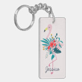 Cute Tropical Floral Flamingo Sleutelhanger (Voorkant Links)