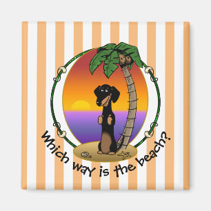Cute Tropical Island Beach Dachshund (zwart & tan) Magneet