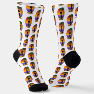 Cute Tropical Island Beach Dachshund (zwart & tan) Sokken