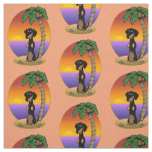 Cute Tropical Island Beach Dachshund (zwart & tan) Stof