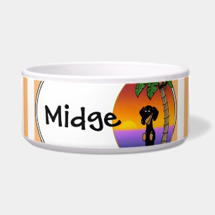 Cute Tropical Island Beach Dachshund (zwart & tan) Voerbakje