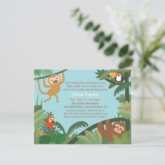 Cute Tropical Jungle Thème Bébé Douche Invitations (Debout devant)