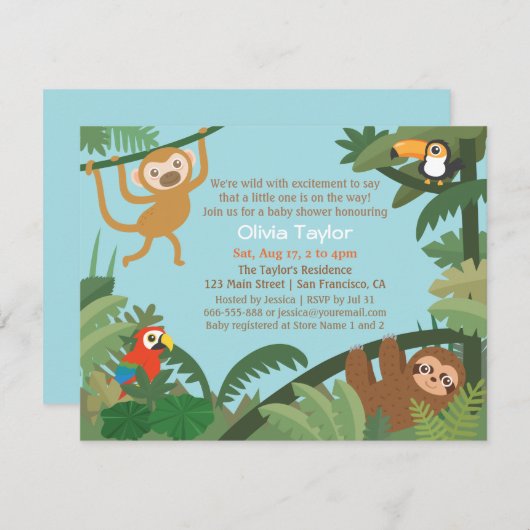 Cute Tropical Jungle Thème Bébé Douche Invitations (Devant / Derrière)