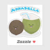 Cute tropical kawaii coconuts cartoon sticker (Vel)