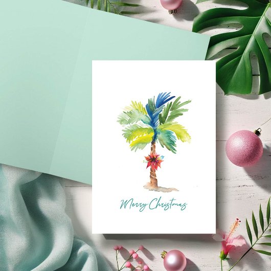 Cute Tropical Palm Trees Waterverf kerstkaart Kaart