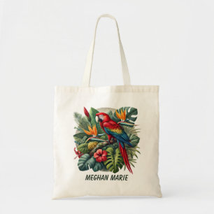 Cute Tropical parrot voegt naam toe Tote Bag
