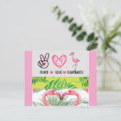 Cute Tropical Peace Love Flamingos Briefkaart (Staand voorkant)