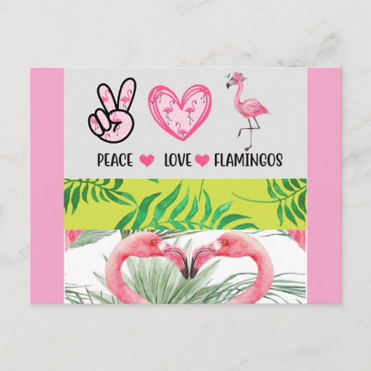 Cute Tropical Peace Love Flamingos Briefkaart (Voorkant)
