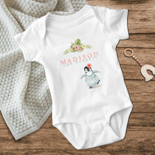 Cute Tropical Penguin Pink Baby Girl Baby Bodysuit