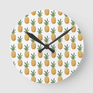 Cute Tropical Pineapple Pattern Round Clock Ronde Klok