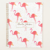 Cute Tropical Waterverf Flamingo Gold Sparkles Planner (Voorkant)