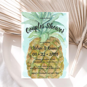 Cute Tropical Waterverf Panapple Couples Shower Kaart