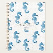 Cute Tropical Waterverf Seahorse Gold Sparkles Planner (Voorkant)