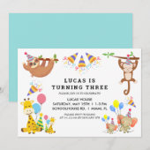 Cute Tropische Dieren Safari Jongens Verjaardag  Kaart (Voorkant / Achterkant)