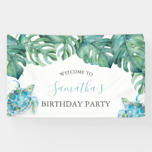 Cute Tropische Luau Verjaardagsbanner Spandoek