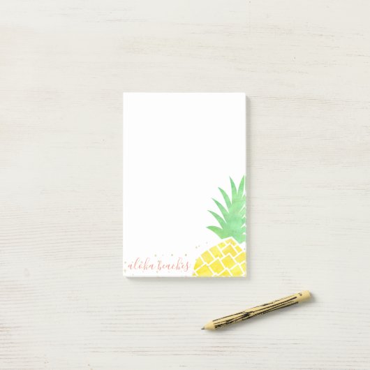 Cute Tropische Waterverf Ananas Aloha Beaches Post-it® Notes (Op bureau)