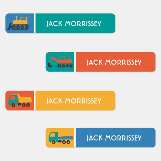 Cute Trucks Colorful Kinder Name Labels (Groep)