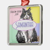 Cute Tuedo Chat Pastel Pink Enfants Nom Décoration (Gauche)