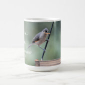 Cute Tufted Titmouse on Feeder, Funny Koffiemok (Center)