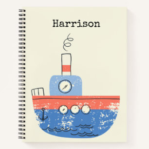 Cute Tug Boat Red Blue Illustratie Name Custom Notitieboek