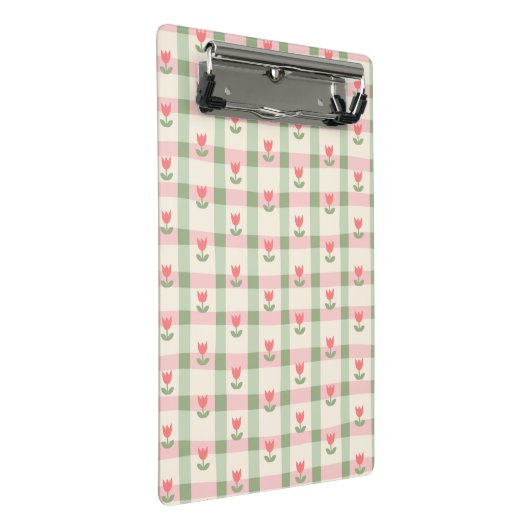 Cute Tulip Checkered Pattern | Pastel Floral Mini Klembord (Schuin)