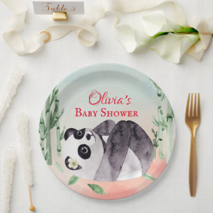 Cute Tumbling Panda Gender Baby shower Papieren Bordje