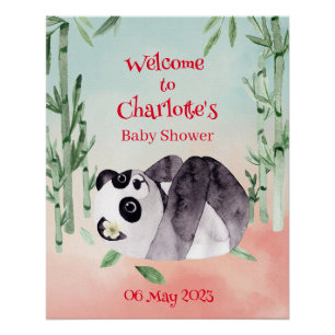 Cute Tumbling Panda Gender Baby shower Welkom Perfect Poster
