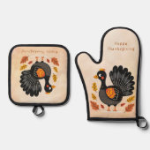 Cute Turkey Happy Thanksgiving Ovenwant & Pannenlap Set (Voorkant)