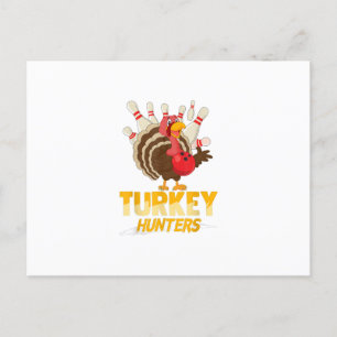 Cute Turkey Hunter Funny Bowling Thanksgiving Uitnodiging Briefkaart