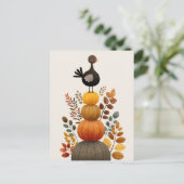Cute Turkey on Fall Pumpkins Retro Thanksgiving Briefkaart (Staand voorkant)