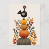 Cute Turkey on Fall Pumpkins Retro Thanksgiving Briefkaart (Voorkant)