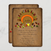 Cute Turkey Thanksgiving Dinner Invitation Kaart (Voorkant / Achterkant)