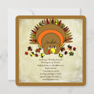 Cute Turkey Thanksgiving Dinner Invitation Kaart