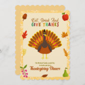 Cute Turkey Thanksgiving Dinner Invitation Kaart (Voorkant / Achterkant)