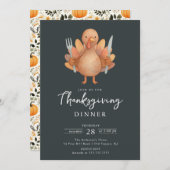 Cute Turkey Thanksgiving Dinner Invitation Kaart (Voorkant / Achterkant)