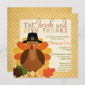 Cute Turkey Thanksgiving Dinner Kaart (Voorkant / Achterkant)