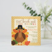 Cute Turkey Thanksgiving Dinner Kaart (Staand voorkant)