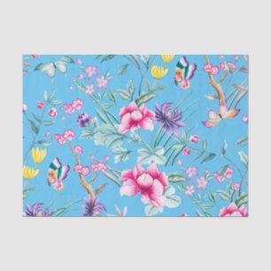 Cute Turqoise Floral & Butterflies Pattern Tissuepapier