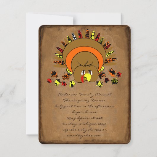 Cute Turquie Thanksgiving Dîner Invitation (Devant)