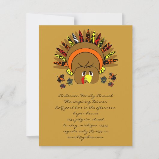 Cute Turquie Thanksgiving Dîner Invitation (Devant)