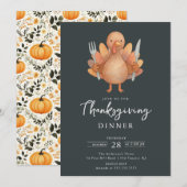 Cute Turquie Thanksgiving Dîner Invitation (Devant / Derrière)