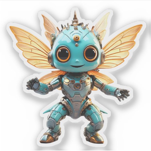 Cute Turquoise Dancing Robot Pixie Sticker (Voorkant)