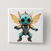 Cute Turquoise Dancing Robot Pixie Vierkante Button 5,1 Cm (Voorkant)
