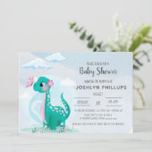 Cute Turquoise Dinosaur Baby shower Invitation (Debout devant)